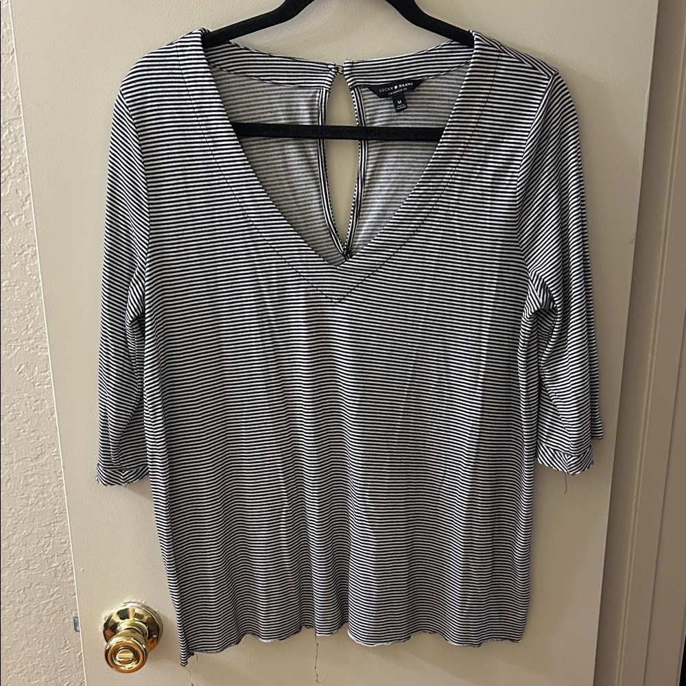 Lucky Brand Black and White Striped Long Sleeve Top